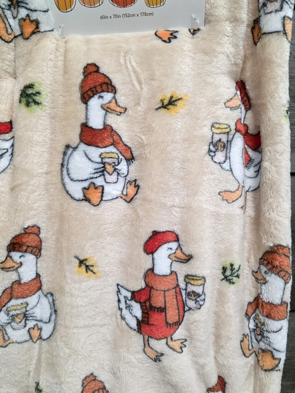 Geese with Coffee Fall Harvest Throw Blanket New 60in x 70in